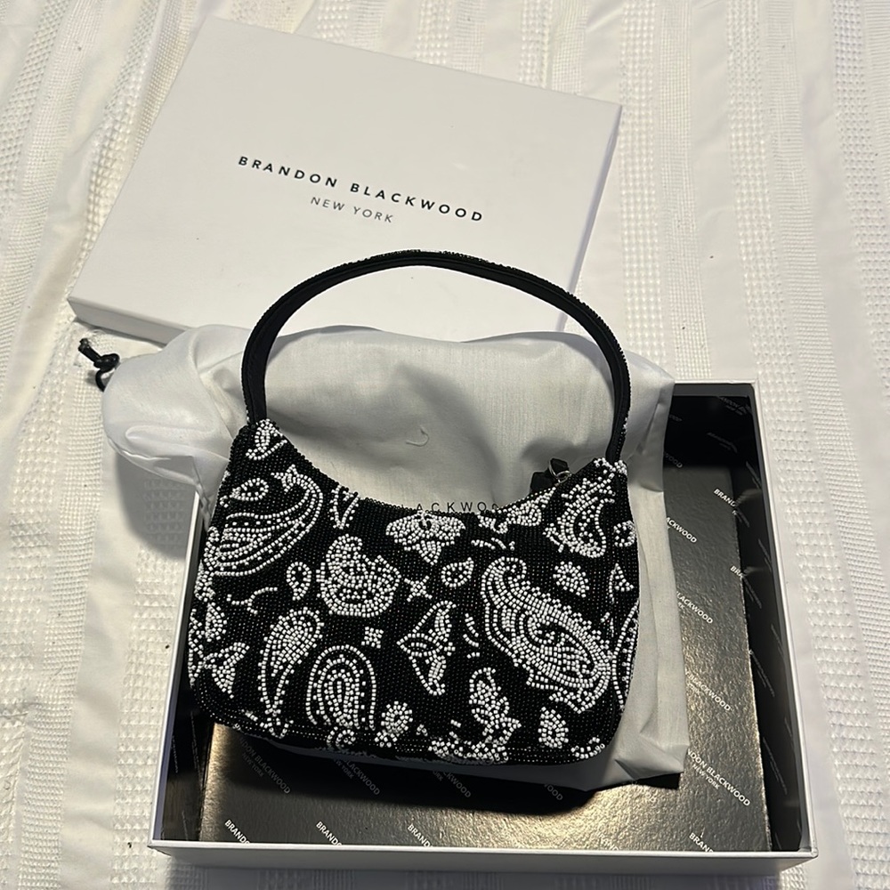 Brandon blackwood beaded paisley Syl bag in black and white.